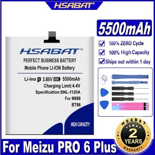 HSABAT BT66 5500mAh Battery for Meizu PRO 6 Plus PRO6 M686 M686G M686Q