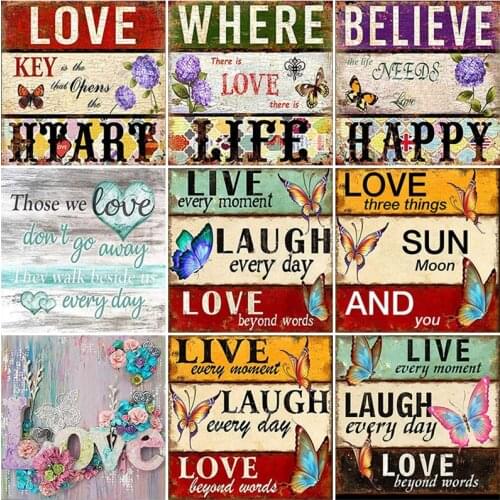 DIY 5D Diamond Painting Flower text Diamond Embroidery Butterfly Cross Stitch Full Round/Square Drill Resin Home Decor Art Gift