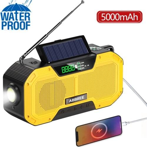 ABBREE Auto Scan Emergency Solar Hand Crank Radio 3-Ways Powered NOAA Weather Radio with Power Bank Cell Phone Charger