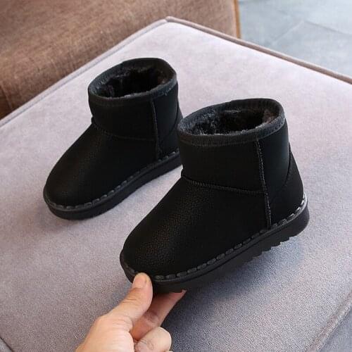 2020 New 2-12 Year Baby Boy Girl Waterproof Ankle Winter PU Leather Boots For Child Kids Plush Snow Warm Boots For Sports Shoes