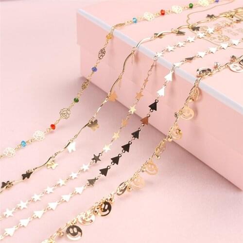 1 Meter Gold Star Smiley Cable Chain Jewelry Link Chain Bulk for DIY Sunglasses Chain Necklace Jewelry Making Accessory Supplies