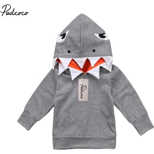 Baby Sweatshirt Toddler Kids Boys Shark Pattern Hooded Tops Hoodie Jacket Coat Outerwear Casual 1-6T