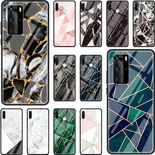 Geometric Marble Phone Case for Huawei P Smart Z 2019 P30 P40 P20 Pro P10 Lite 2021 5G Tempered Glass Funda Shell Cover