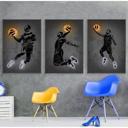JD Art Print Neon Basketball Shoes Sport Poster Street Wall Art Abstract Canvas Painting Gift Idea Man Office Home Decoration