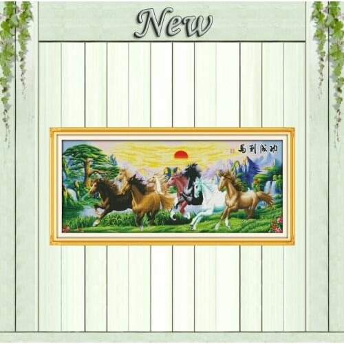 Horse greeting pine scenery painting counted print on canvas DMC 14CT 11CT Chinese Cross Stitch Needlework Sets Embroidery kits