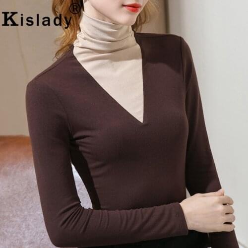 Kislady Turtleneck Long Sleeve Gothic Women Shirts Tops Sexy Color Blocking Patchwork OL Shirt Winter Plus Size Harajuku Clothes