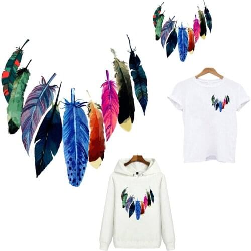 Cool Tearing Feather Heat Transfer T-shirt Patches DIY Iron on Stickers for Women Clothing Easy By Household Irons