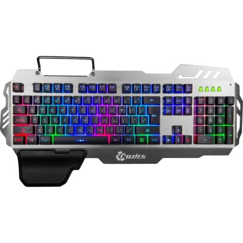 Computer Keyboard with Mobile Phone Holder 7pin PK-900 Gaming Keyboard RGB Backlight Wrist Rest Silver