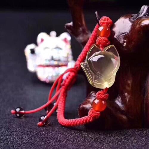 Fox carved with natural yellow crystal + pure hand woven rope