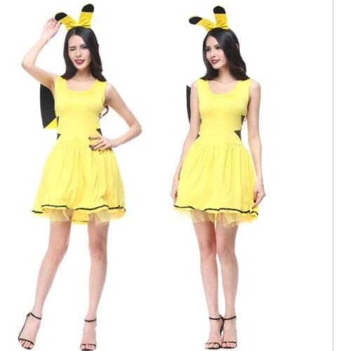 Cute Pikachu Dress for Women Unique Women Pikachu Cosplay Costume Halloween Party Costume for Women Summer Dress