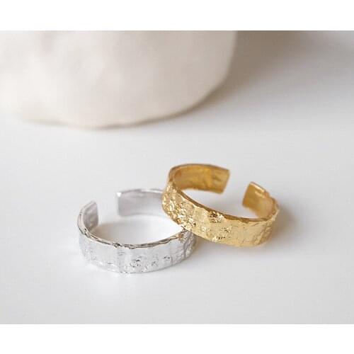 MLKENLY Gold Color Irregular Concave-convex Aluminum foil Simple Ring 925 Sterling Silver Open Ring For Women Anti-Allergy