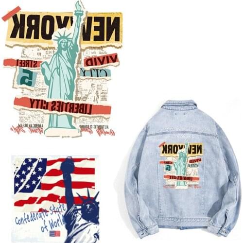 Fashion USA Dream Heat Transfer Vinyl Sticker Statue of Liberty Patches Iron On Transfers For Clothes garment accessories Decor