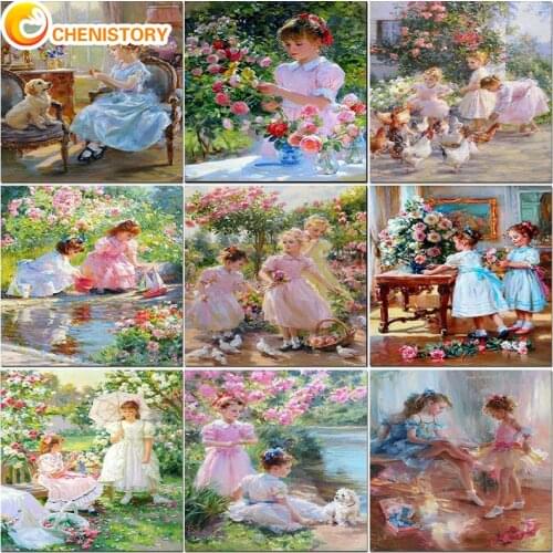 CHENISTORY 60x75cm Painting By Numbers On canvas With Frame Girls Landscape Pictures By Numbers DIY For Home Decoration Gift