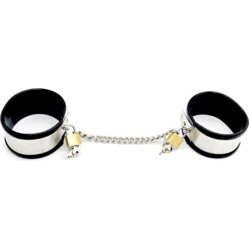 Stainless Steel Silicone Liner Ankle Cuffs Metal Chain Footcuffs Adult Games BDSM Bondage Restraints Slave Fetish Sex Tools