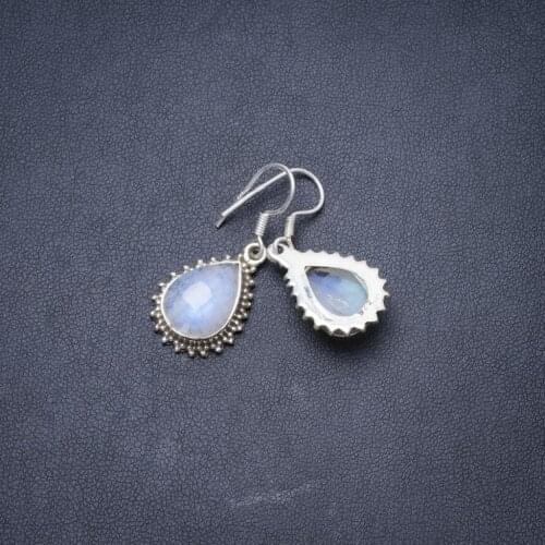 Natural Rainbow Moonstone Handmade Unique 925 Sterling Silver Earrings 1.25" Y3180