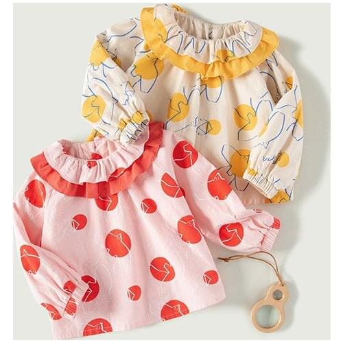 Autumn New Toddler Girl Shirts Korean Fashion Kids Baby Long Sleeve Tops Childrens Cotton Print Blouse 2-6 Y Baby Girls Clothes