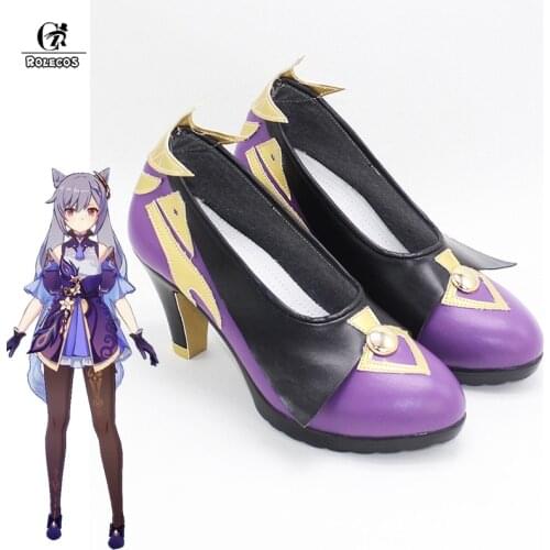 ROLECOS Game Genshin Impact Keqing Cosplay Shoes Keqing High Heels Shoes For Women Cosplay Halloween Shoes Purple