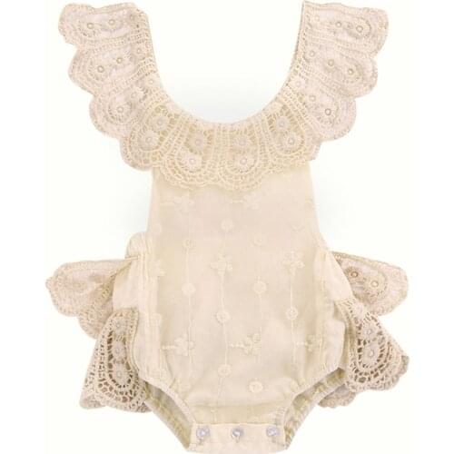 Newborn Baby Girls Clothes Sleeveless Lace Solid Romper Bodysuit Infant Backless Jumpsuits One-Pieces Outfits 6 12 18 24 Months