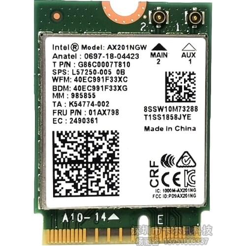 Original Wireless AX201NGW Wifi Network Card For Intel AX201 AX201NGW 802.11AX/A/B/G/N Dual Band for Bluetooth 5.0 Laptop