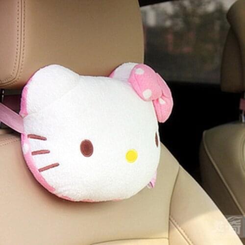 Hello Kitty Cartoon Car Plush Headrest Pillow Neck Kt Cat Kawaii Doll Soft Stuffed Car Decor Girls Women Gift Xmas Halloween