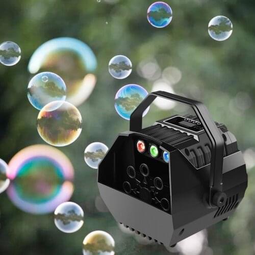 Handheld Automatic Maker RGB LED Light Wireless Remote Control Plug-in or Batteries Colorful Party Bubble Blower