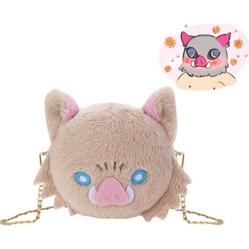 Demon Slayer Kimetsu no Yaiba Inosuke Cosplay Bag Kawaii Travel Backpack Zipper Plush Shoulder Bags Crossbody Bag