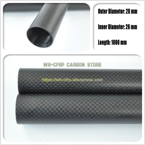 28mm ODx 26mm ID Carbon Fiber Tube 3k 1000MM Long (Roll Wrapped) carbon pipe , with 100% full carbon, Japan 3k improve material