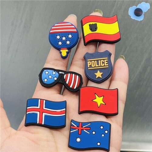 1pcs PVC National Flag Clothes Adult Shoes Accessories Garden Shoe Decorations Fit Children Croc Jibz Charm Backpack