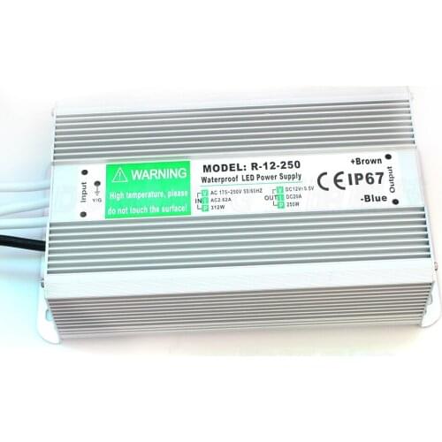 High power 250W power supply for led lights 20A switch transformer AC 110-260V to DC 12V waterproof IP67 led driver