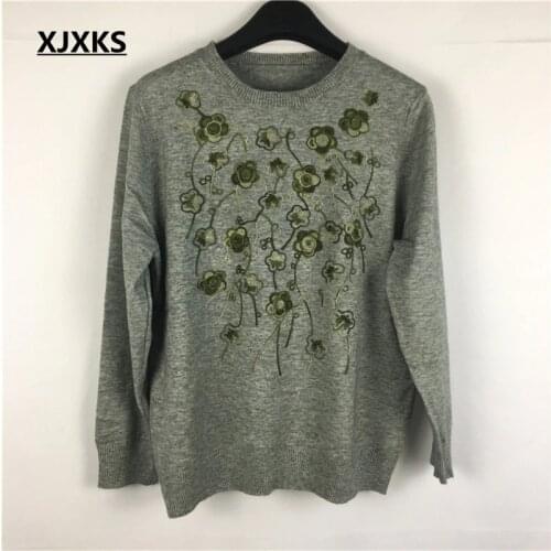 XJXKS New Fashion Women Sweater Emboridery Women Wool-blends Knitwear Jumper Knitted Sweater Women Sweaters And Pullovers