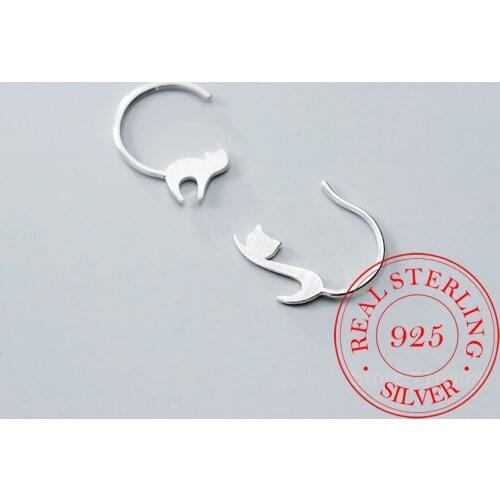 925 Sterling Silver Asymmetry Cut Cat Stud Earrings For Women Kids Wedding Gift Female pendientes aretes de mujer