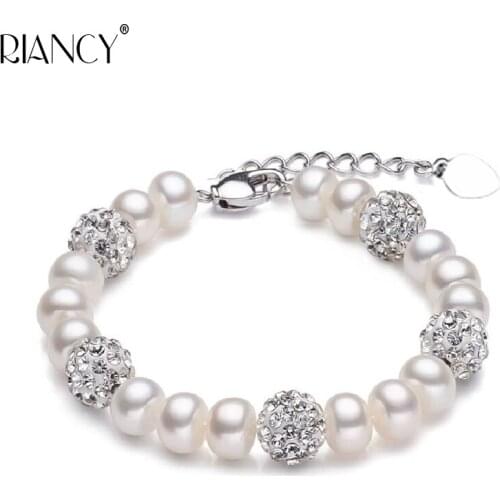 Charm Pearl Jewelry Crystal ball Bracelet Natural Freshwater adjustable Pearl Bracelet 925 Sterling Silverfor Women wedding gift