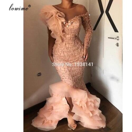 Plus Size African Prom Dresses Mermaid Beading Dubai Evening Dresses Women Party Night One Shoulder Sexy Vestidos De Fiesta
