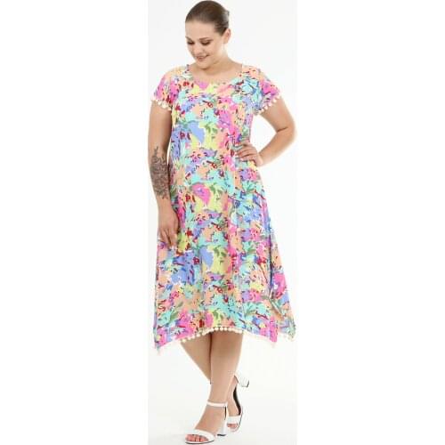 VAVIENS New summer o neck floral print party dress women Vintage Tank dress Spring summer loose plus size