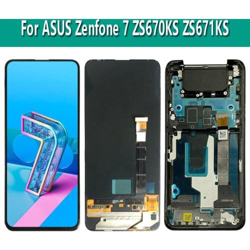 AMOLED 6.67"For Asus Zenfone 7 Pro 90Hz ZS671KS ZS670KS I002DD LCD Display With Frame Touch Screen Digitizer Assembly