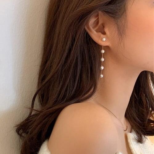 1Pair Pearl Long Tassel Drop Earrings Sweety Drop Dangle Studs Earrings For Women 2021 Korean Ear Studs Wedding Jewelry Gifts