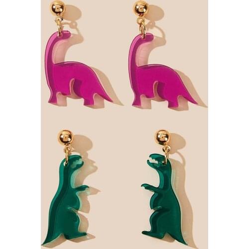 2 Pairs Fashion Funny Cute Dinosaur Drop Earrings Resin Fluorescent Cartoon Animal Big Dangle Earrings For Women Party Jewelry