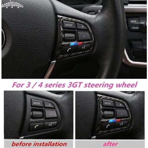 2 Pcs For BMW 3 4 series F30 3GT F34 Car Steering Wheel Button Frame Sticker Decoration Trim Carbon Fiber Car-styling Cover