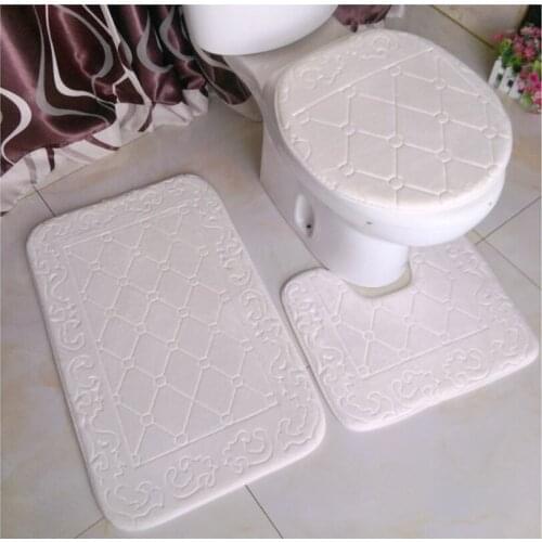 3pcs/set Striped 3D Anti-slip Bath Rug Toilet Mats Set Soft Absorbent Bathroom Carpet Toilet Lid Seat Cover Closestool Pad