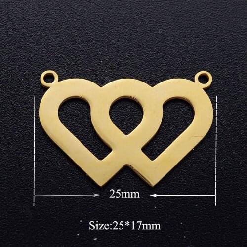 5pcs/lot 100% Stainless Steel Double Hearts diy Connector Charms Wholesale Never Tarnish Connectors