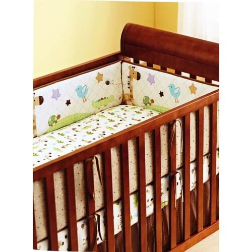 Promotion! 5PCS Embroidery Cotton Baby Nursery Cot Crib Bedding Set Bumper for Boy(4bumper+bed cover)