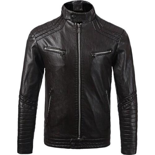 Moto Biker Mens Fleece Linning Faux Leather Jackets Slim Zipper Stand Collar Fashion Male PU Leather Outerwear Coats Plus Size