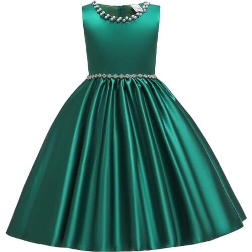 2019 Spring Kids Dresses for Girls Crystal Sash Waist Pleated Dress Children Princess Party Birthday Outfit Beading Girls Dress