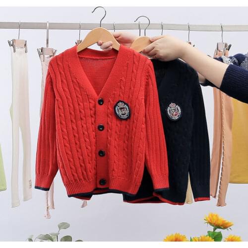 Boys Solid Cardigan Sweaters 2-13 Years Old Spring and Autumn Baby Kids Clothes O-Neck Single Breasted Childrens Clothing
