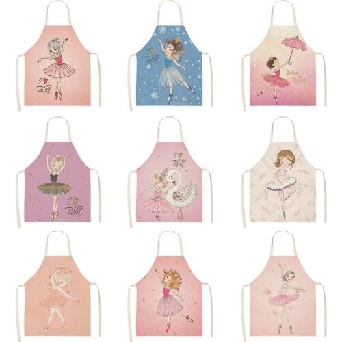 Ballet Girl Priinting Women Kitchen Aprons Cooking oil-proof Cotton Linen Antifouling Chef Apron 68*55cm 0164
