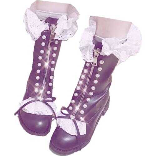 French girl wind front zipper tube womens boots flat shoes New winter Martin thin casual Korean Harajuku Style Victoria Kawaii