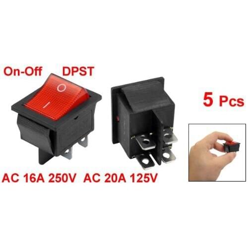 Hot 5 x Red Illuminated Light On/Off DPST Boat Rocker Switch 16A/250V 20A/125V AC