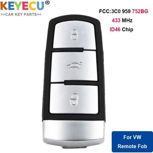 KEYECU Smart Remote Control Car Key for Volkswagen Passat CC 2004-2015, Fob 3 Button - 433MHz - PCF7936 ID46 Chip - 3C0959752BG
