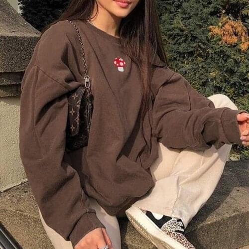 Brown Sweatshirt Women Jumper Casual Round Neck Autumn Printed Pullover Sweatshirt Long Sleeve Top Sweat Shirt Korean Streetwear