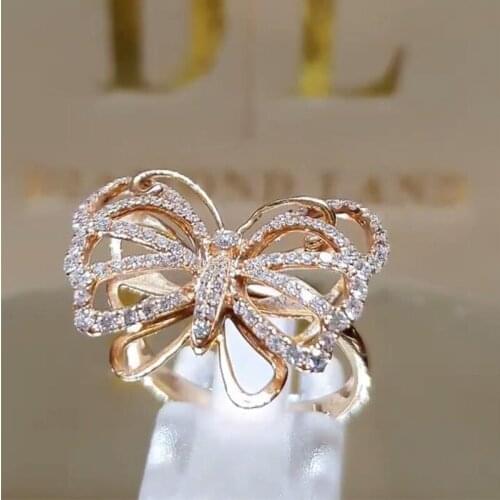 Creative Hollow Out Butterfly Design Ring For Women Brilliant Full Crystal CZ Ring Fashion Cocktail Party Jewelry Wholesale